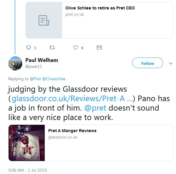 2019-07-01 Tweeter re Glassdoor